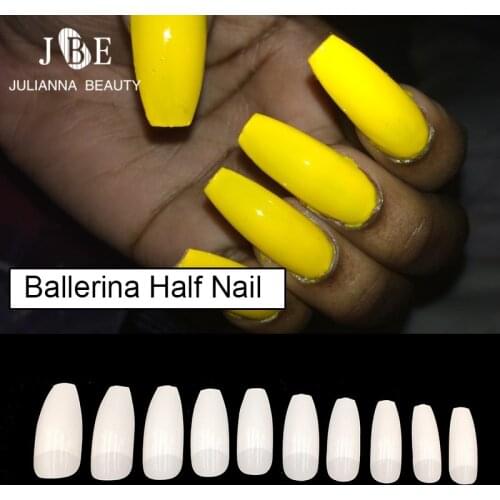 500Pcs White Ballerina False Nails Tips Practice Polish Gel Artificial Half Fake Nail Art Display Salon Decorated Nails Salon