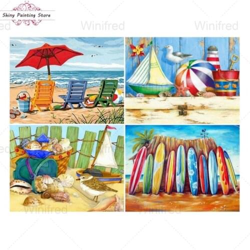 Full Square Round Drill 5D Diamond Painting Seaside Beach Landscape Handmade Gift Diamond Embroidery Cartoon Scenic Home Decor