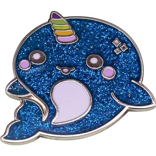 Glitter Narwhal Enamel Pin Cute Unicorn of the Sea Jewelry