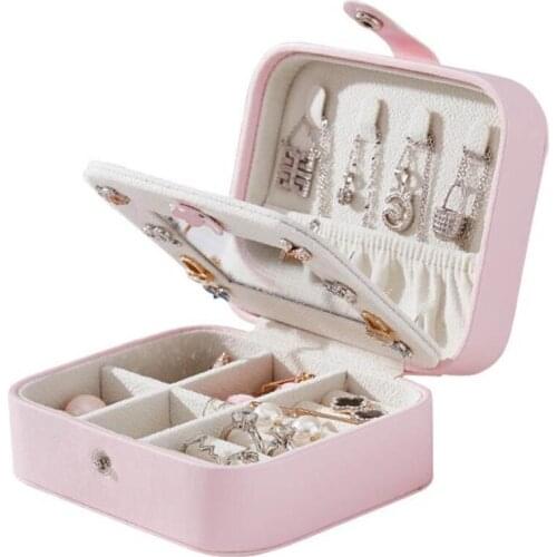 2019 Large-capacity leather double-layer small jewelry storage box New jewelry storage box Sweet small fresh jewelry box SS02