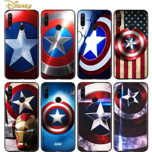 Captain America shield Marvel for Huawei Honor 30 20 10 9S 9A 9C 9X 8X MAX 10 9 Lite 8A 7C 7A Pro Silicone Black Phone Case