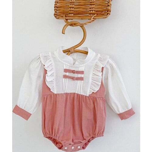 Baby Girl Bodysuits Autumn New Stand-up Collar Chinoiserie Infant Long Sleeve Cotton Jumpsuit Baby Clothes Outfit One-piece