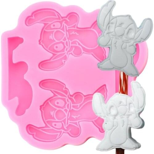 Disney Lilo Stitch Straw Topper Silicone Mold Baby Party Chocolate Candy Fondant Cake Decorating Tool Keychain Epoxy Resin Molds