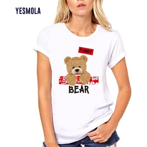YESMOLA Custom T Shirt Women Casual Cute Shirts Cartoon Bear Men Women O-neck T-shirt Fashion Cotton Casual Top