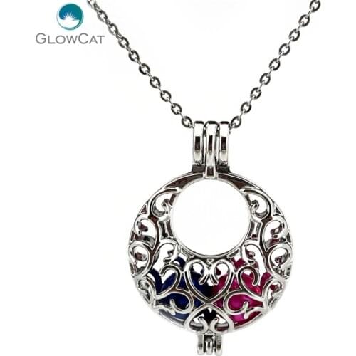 K724 Silver Round Moon Plant thistles and thorns Pearl Cage chain Aroma Essential Oil Diffuser Locket
