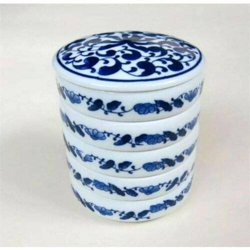 Copper Statue Collection Five Blue And White Porcelain Mixed Trays With Covers Exquisite Small Gift