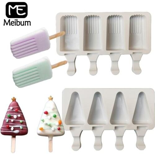 Meibum 4 Cavity Ice Cream Tools 4 Types Summer Silicone Popsicle Molds Ice Cube Tray Dessert Moulds Kitchen Bar Supplies