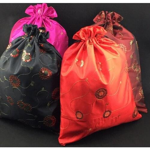 50pcs Embroidery Sequin Reusable Dust Bag for Shoes Drawstring Portable Travel Storage Pouches Satin Cloth Protective Covers