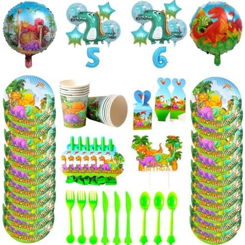 Cartoon Dinosaur Series Birthday Party Supplies Decorations Baby Shower Party Disposable Tableware Set Plates Paper cups Napkins