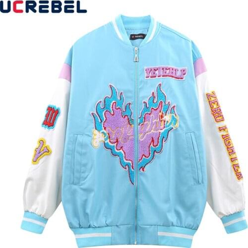 Heart Flame Embroidery Pu Leather Jacket Mens Streetwear Contrast Paneled Sleeve PU Jacket Autumn Casual Baseball Jacket Men