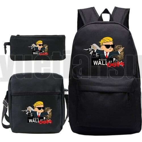 Mochila Gamestop Backpack Men 3 PCS/set Hip Hop WallStreetBets Plecak Pencil Case Shoulder Bookbag Zipper Bag Pack Sac A Dos