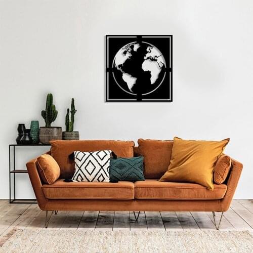 World Globe Framed Wall Table Room Home Accessory Wooden Table 50x50cm