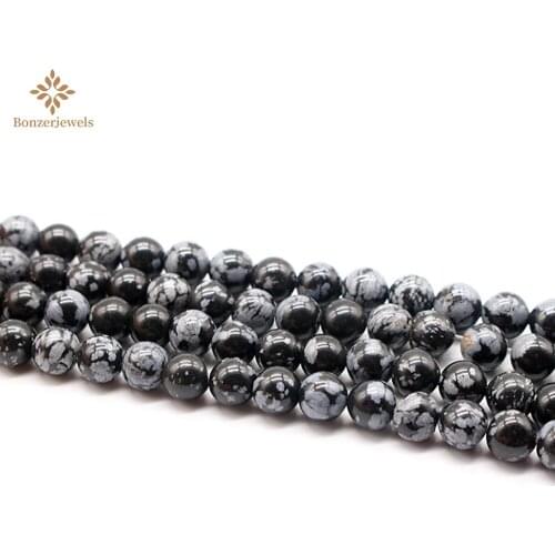 Natural Stone Snowflake Obsidian Alabaster Round Spacer Beads For Jewelry Making Diy Bracelet Necklace 4 6 8 1012 MM