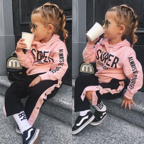 Autumn Kids Girl 2 Piece Set Clothes Winter Warm Hoodies Set Tracksuit Long Sleeve Hooded Sweatshirt + Buckle Long Trackpants