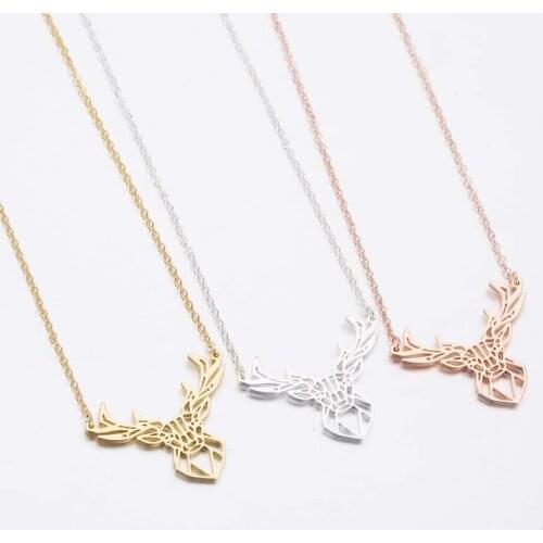 2020 pink antlers necklace womens deer pendants stainless steel animal chains on the neck gold necklaces fashion jewelry