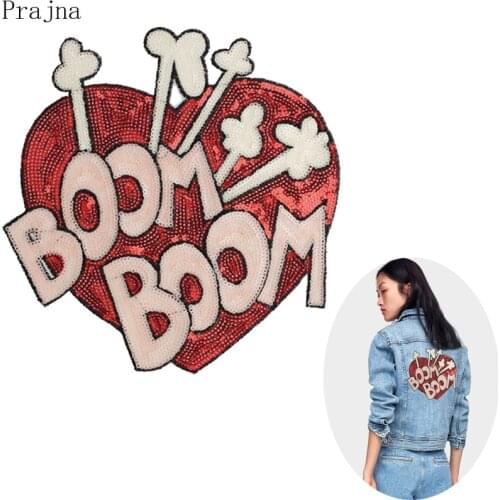 Prajna Boom Boom Heart Patch Sew On Love Red Heart Patch Sequin Embroidered Patches For Clothes Valentines Gift Badge Appliques