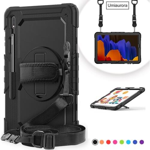 360 Rotation Shockproof Fundas Tablet Case for Samsung Galaxy Tab S7 Plus 12.4 SM T975 T970 S7 11" T875 Kids Cover Shell + Strap