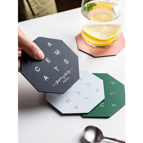 Stainless steel placemat letter words printed coaster home use table mat mug cups drink coasters creative European style metal