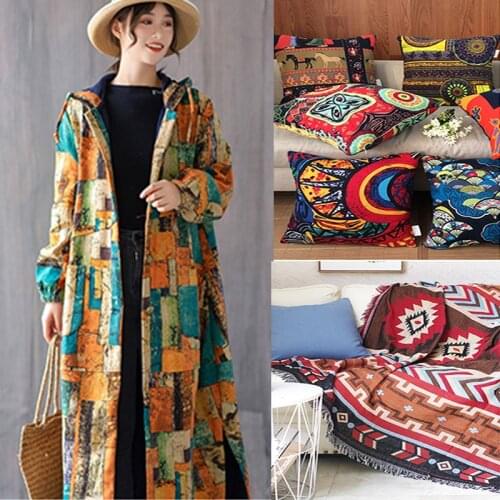 Printed Fabric Cotton Linen By The Meter Pervintage Tablecloth Curtain Sofa Cover Dress Sewing Bohemian Brocade Elephant Anime