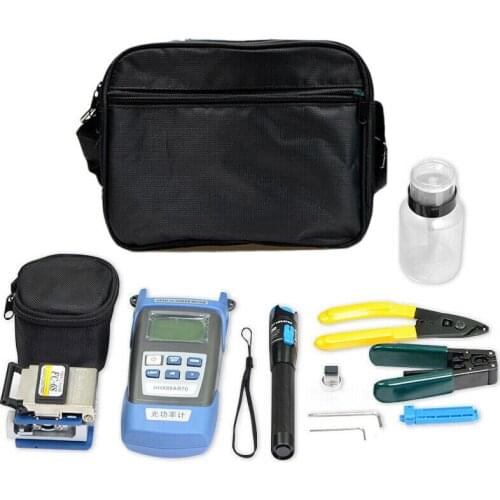 FTTH Fiber Optic Tool Kit 12 in 1 with New Fiber Optical Power Meter and 1mW Visual Fault Locator and Cable Cutter Stripper Tool