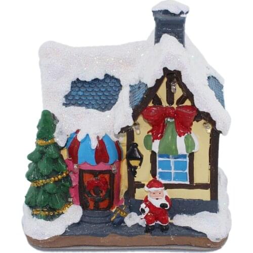 Merry Christmas Village Houses RGB LED Lighted Sculpture XMAS Holiday Collection Figurine Holiday Kids Gift Firplace Ornament