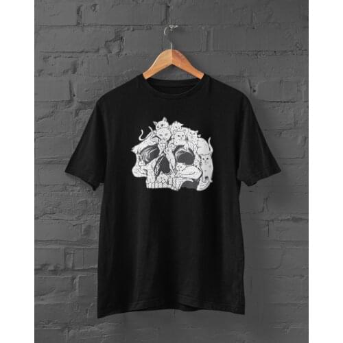 Skull Cat gothic cute t-shirt women 100% Cotton funny grunge graphic street style Fashion hipster casual unisex tee top tshirt