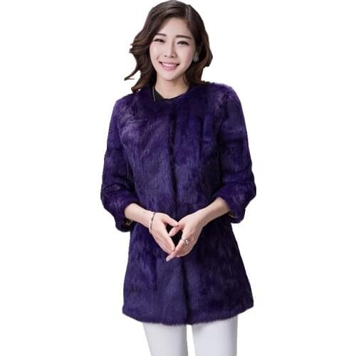 Luxury Real Rabbit Fur Coat Jacket Autumn Winter Genuine Women Fur Warm Outerwear Coats Plus Size 3XL 4XL LF5014