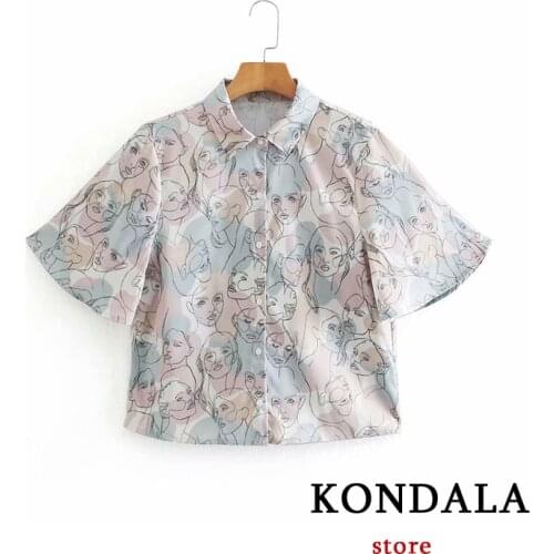 FELIN Za Women Summer Short Shirts 2021 New Weaving Tops Avatar Pattern Streetwear Vintage Shirts Loose Mujer Camisa