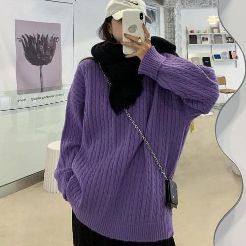 2021 Autumn Winter Women New Knitted Thick Warm Pullovers Lady Long Sleeve Casual Loose Sweaters Female O-neck Solid Jumper K654