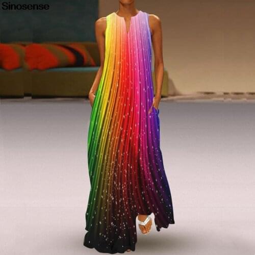 Womens Colorful Striped Long Dresses Summer Boho Style V-Neck Sleeveless Tunic Tank Party Beach Maxi Dress Casual Sundress
