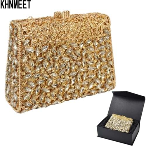 Gold Box Bag Diamond Women Clutch Bag Crystal Party Handbag Ladies Banquet Purse Fashion Pochette Prom Evening bag SC452