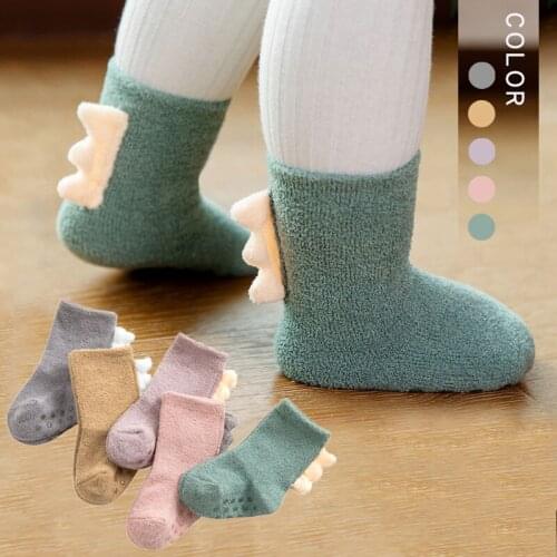 0-36M Baby Newborn Coral Velvet Dinosaur Socks Boys and Girls Thick Floor Socks Autumn Winter Toddler Antislip Warm Sleep Socks