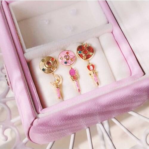 1pair sailor Cosmic Heart Compact Crystal Star Compact Rod stick earring jewelry