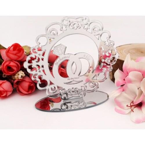 Custom 10pcs Wedding TableShow Ring Circle 12cm 18cm Table Stand Personalized Acrylic Name Mirror Party Decor Bridal Favor Gift