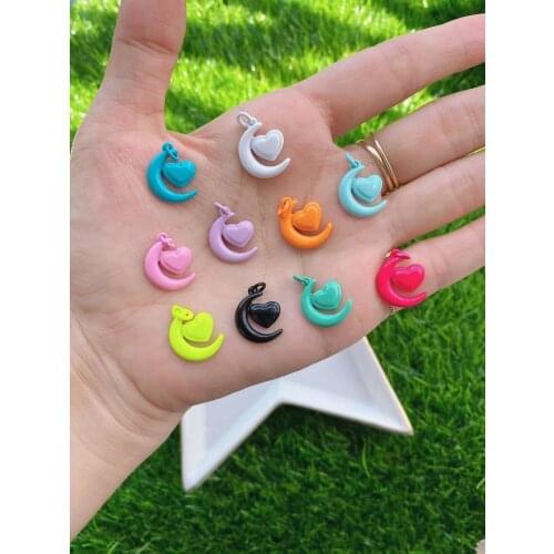 10Pcs,New Rainbow Neon Enamel Moon Colored Heart Shape Pendant Charm Necklace Gifts for Jewelry Making
