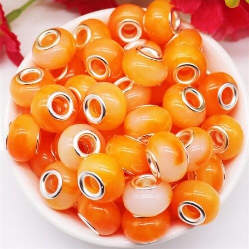 10Pcs Assorted Color Jelly Resin Muranos 5mm Big Hole Beads Rondelle Spacer Slide Charms Fit Pandora Bracelet DIY Chain Jewelry