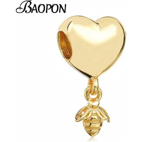 2Pcs/Lot Gold Color Love and Bee Charm Pendant Beads fit Brand Charms Bracelet For Women Kids DIY Fashion Jewelry Making Gift