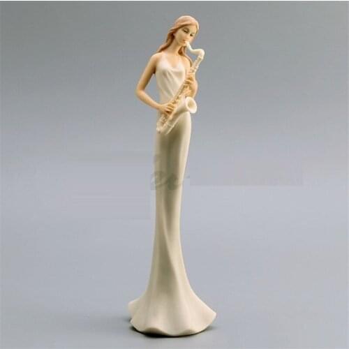 35.5CM CHINESE STYLE SAXOPHONE WOMAN ORCHESTRA BAND ART SCULPTURE FIGURE STATUE RESIN CRAFT HOME DECORATION BIRTHDAY GIFT R3367