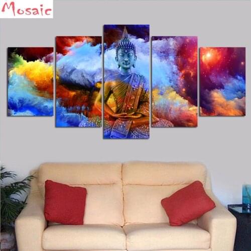 5D DIY Diamond Mosaic 5 Pieces Colour Buddha Picture square Rhinestones diamond Painting needlework cross stitch Unique Gift