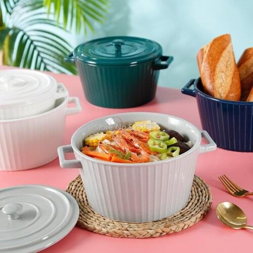 Binaural Soup Bowl Household Ceramic Large Bowl of Instant Noodle Bowl with Lid Japanese Creative Soup Basin Nordic Tableware