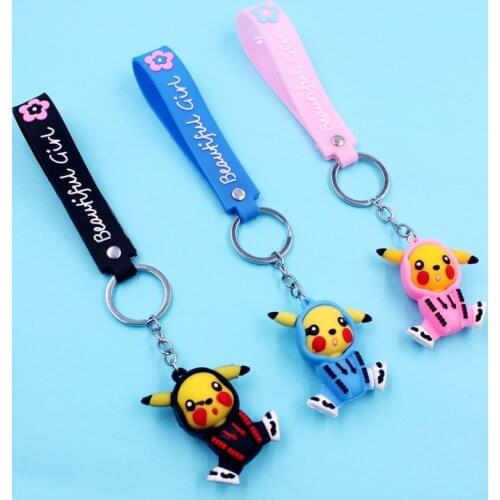 Cartoon Anime Pikachu Key Chain Pokemon Womens Fashion Car Key Ring Holder Pendant Personalized Schoolbag Keychain Wristlet