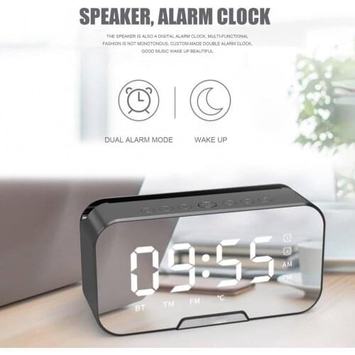 Alarm Clock LED Mirror Bluetooth Speaker Radio Wireless Digital Table Clock with Snooze Function FM Radio AUX TF Card Home Decor