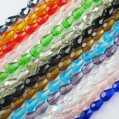 Free Shipping 100pcs/pack 4mm Waterdrop Faceted Glass Crystal Spacer Beads For Jewelry Making 15Colors In Total