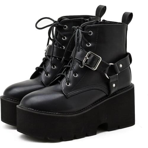 Demonia boots botas militares Mujer Lace Up booties Platform Motorcyle Boots Sewing Ankle Boots Female botines mujer LJB260-1