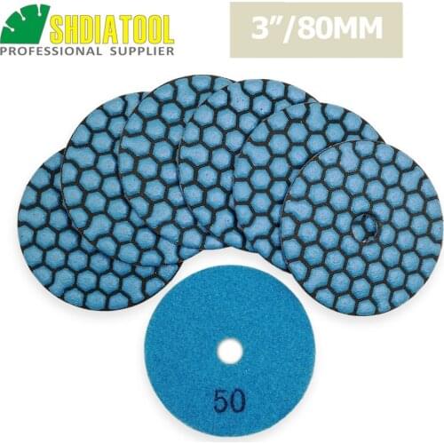 SHDIATOOL 7pcs 3"/80mm Grit 50 Diamond Dry Polishing Pad For Granite & Marble, Sanding Disc For Stone Without water Polisher Pad