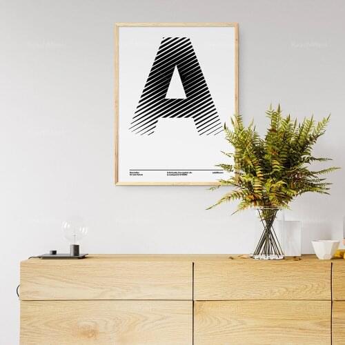 Helvetica Neue, The Letter A, Affiche typographique minimaliste noir et blanc avec rayures