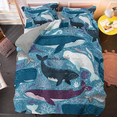 Cartoon Animal Shark Bedding Set 3D Digital Print Marine Animal Bedding Set 2/3 Single Pair King Queen Bedding Set