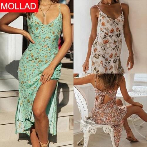 2021 Cross-Border Foreign Trade Summer European and American Floral Strap Slim Hollow Backless Split Dress