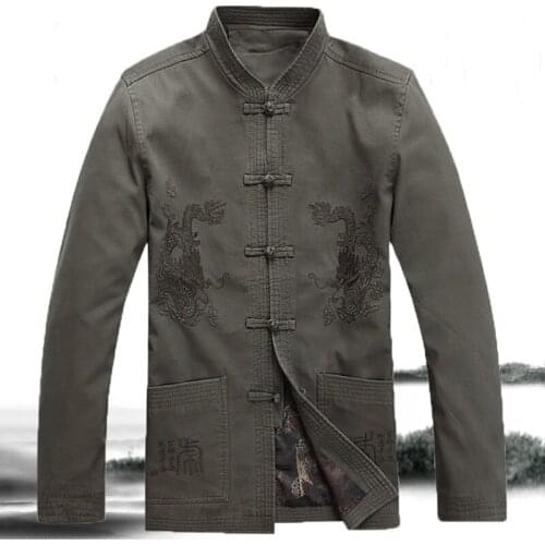 Dragon Jacket Men Chinese Dragon Shirt Mens Chinese Jackets Wing Chun Clothing Mandarin Collar Suit