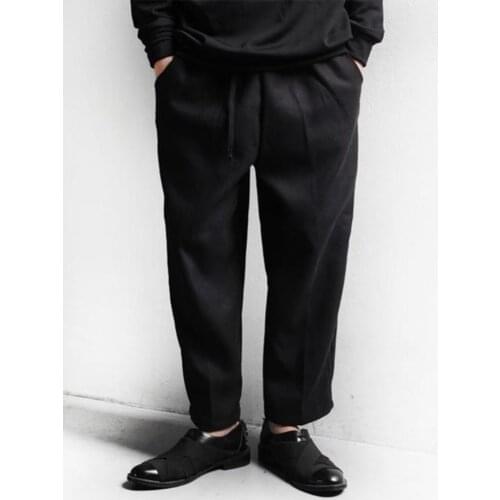 Mens simple front pleated wide leg straight leg loose Korean casual versatile classic black large size pants